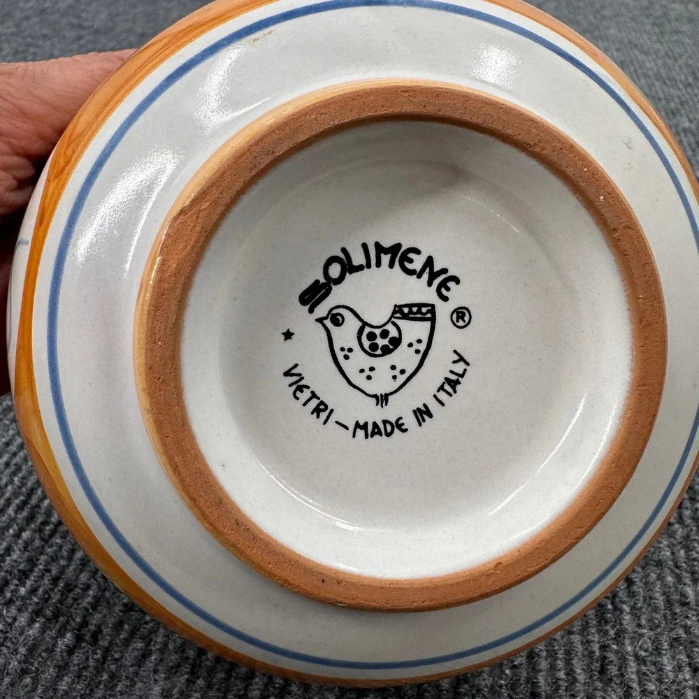 Solimene Cereal Bowl Unisex 5in Hand Painted Bird Floral Orange Vintage Casual